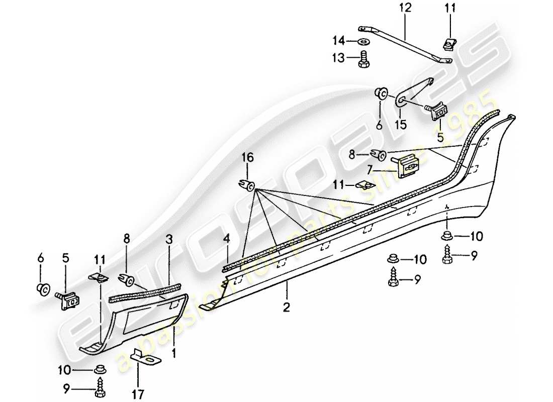 porsche 1994 (968) garniture de longeron schéma des pièces