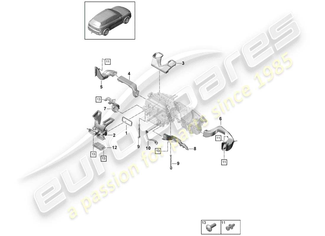 porsche 2020 (cayenne e3 9ya/9yb) conduit d'air schéma des pièces