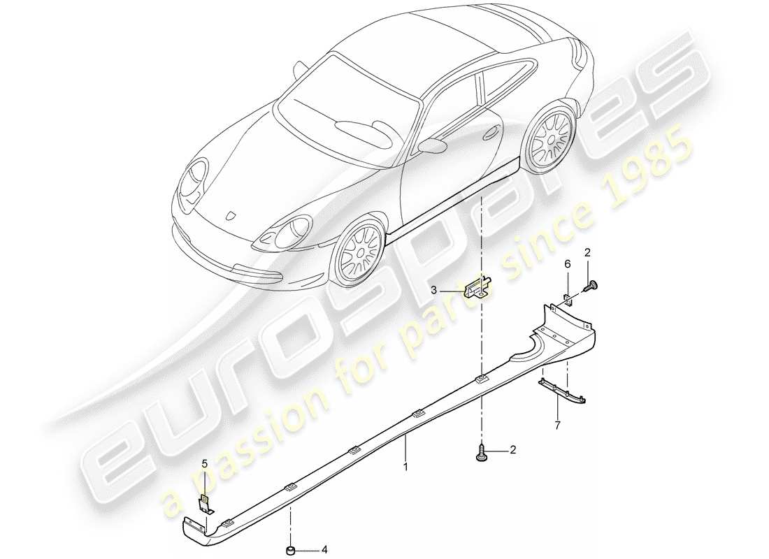 porsche 1998 (996) couvercle de garniture - garniture de longeron - pièces individuelles schéma des pièces
