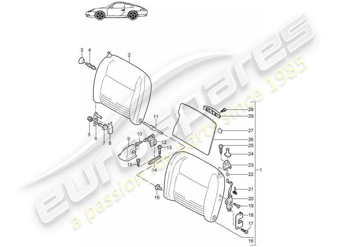 porsche 2003 (996) dossier de siège d'urgence schéma des pièces