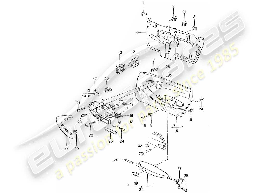 porsche 2000 (996) panneau de porte - accessoires schéma des pièces