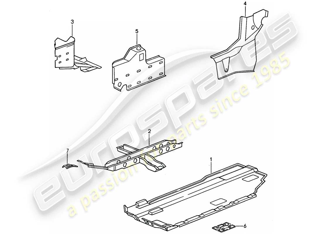 porsche 1994 (968) plancher - renfort schéma des pièces