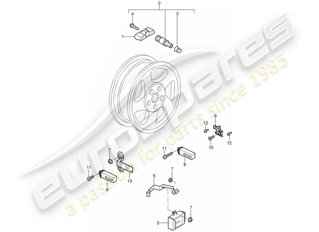 porsche 2009 997-2 turbo / gt2 système de contrôle de pression des pneus schéma des pièces