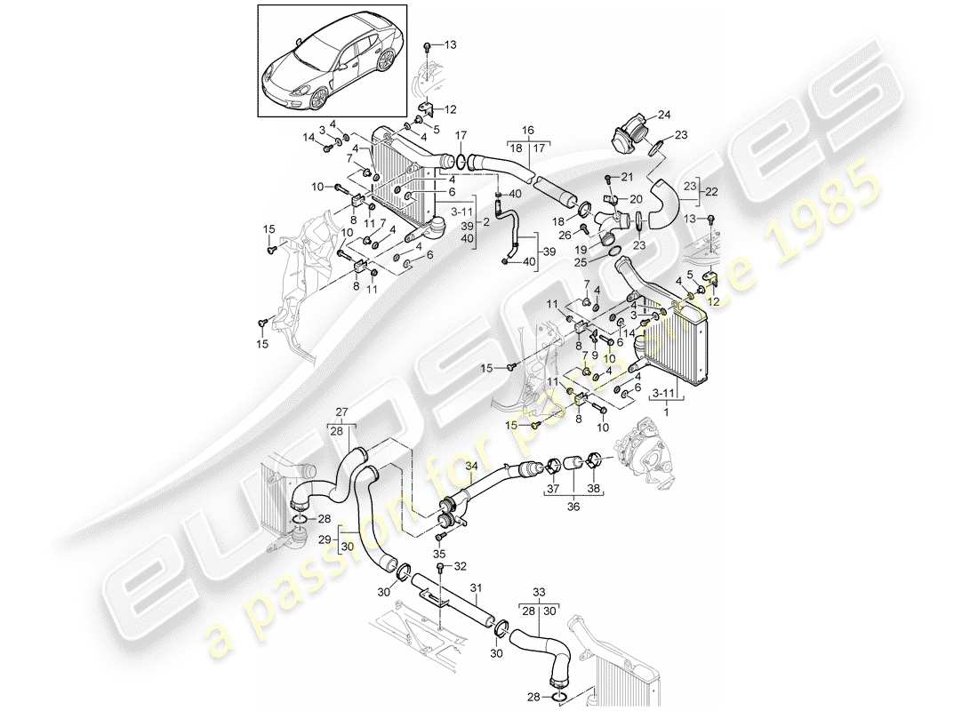 porsche 2015 (panamera 970) refroidisseur d'air de charge schéma des pièces