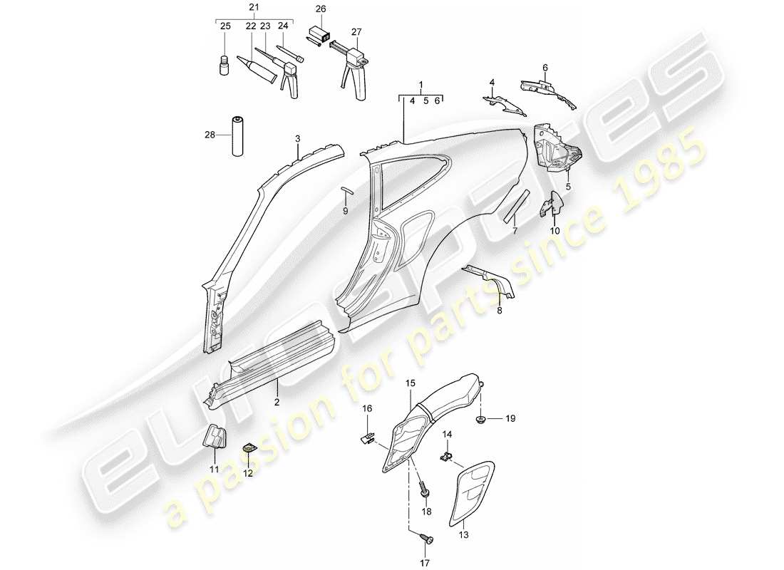 porsche 2009 997-2 turbo / gt2 panneau latéral schéma des pièces