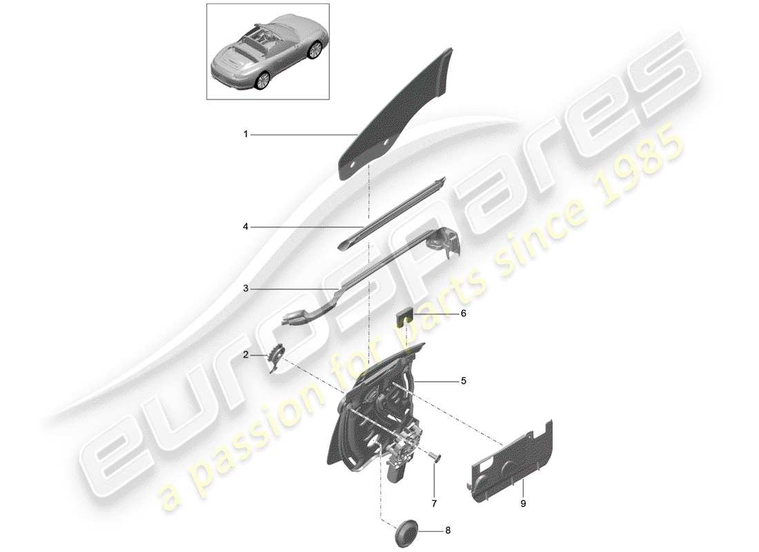 porsche 2012 (991-1) fenêtre latérale schéma des pièces