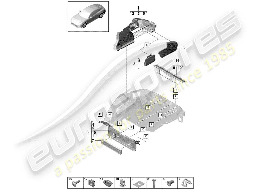 porsche 2018 (panamera 971-1) doublure de botte schéma des pièces