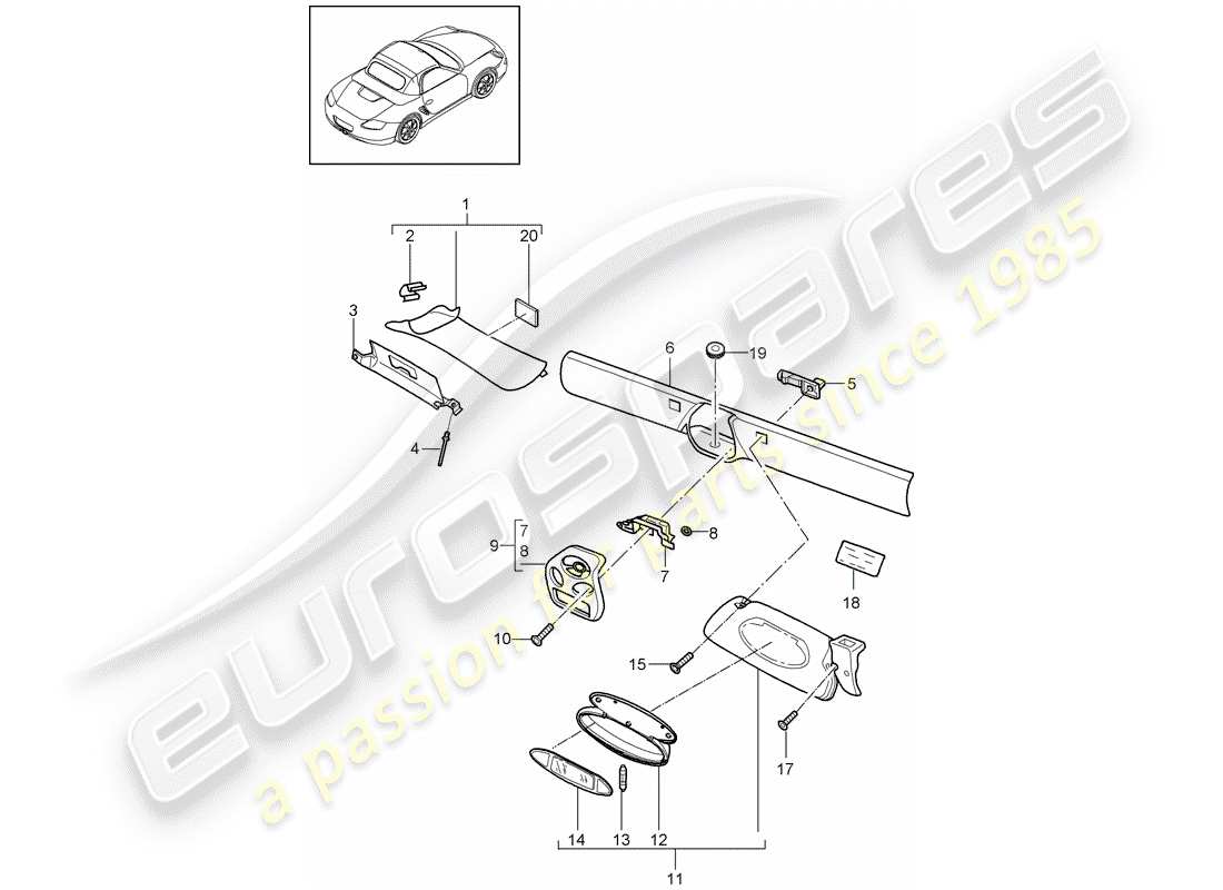 porsche 2011 (987 boxster) cadre de pare-brise schéma des pièces