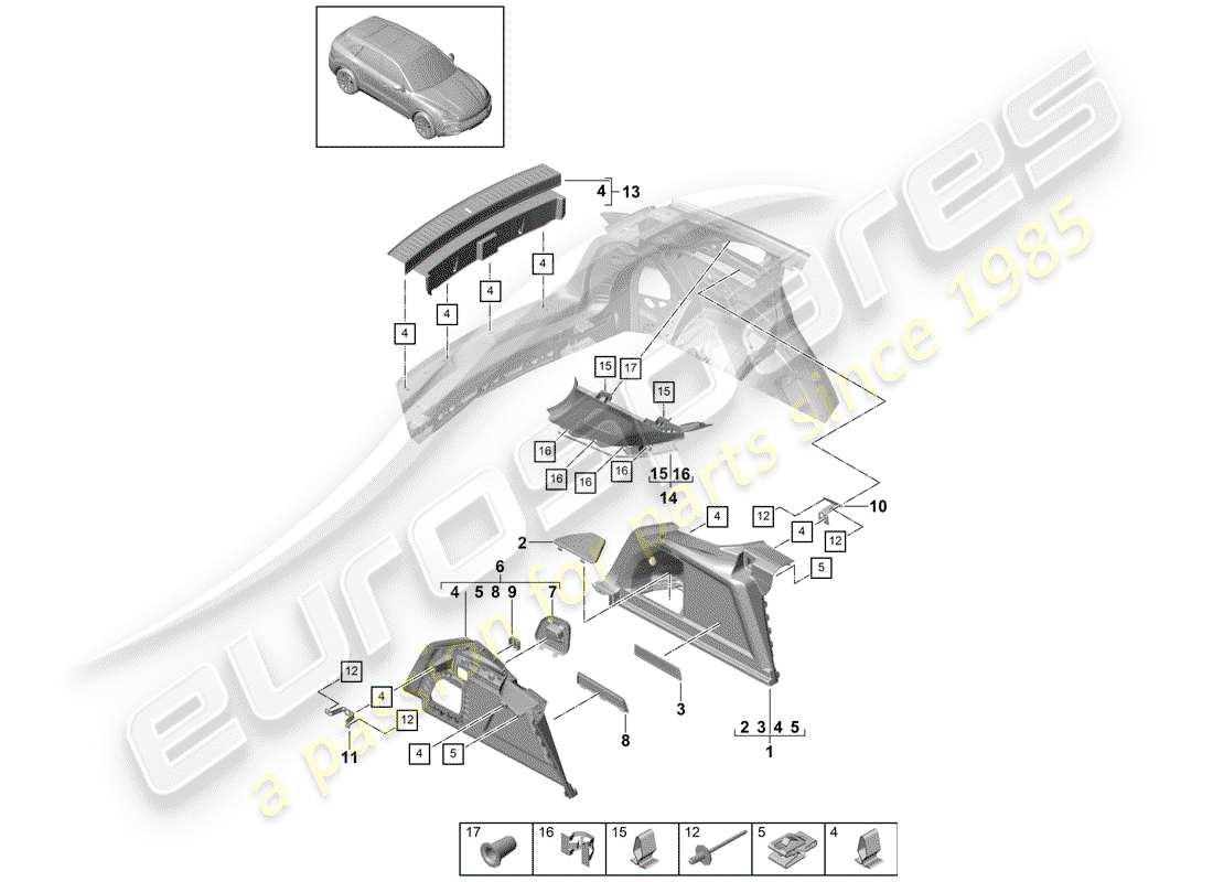porsche 2019 (cayenne e3 9ya/9yb) doublure de coffre schéma des pièces