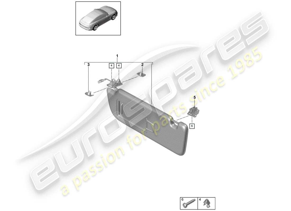 porsche 2020 (panamera 971-1) diagramme des pièces des pare-soleil