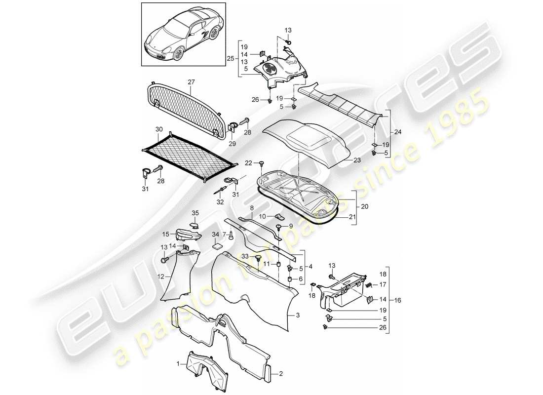 porsche 2011 (987 cayman) garnitures schéma des pièces