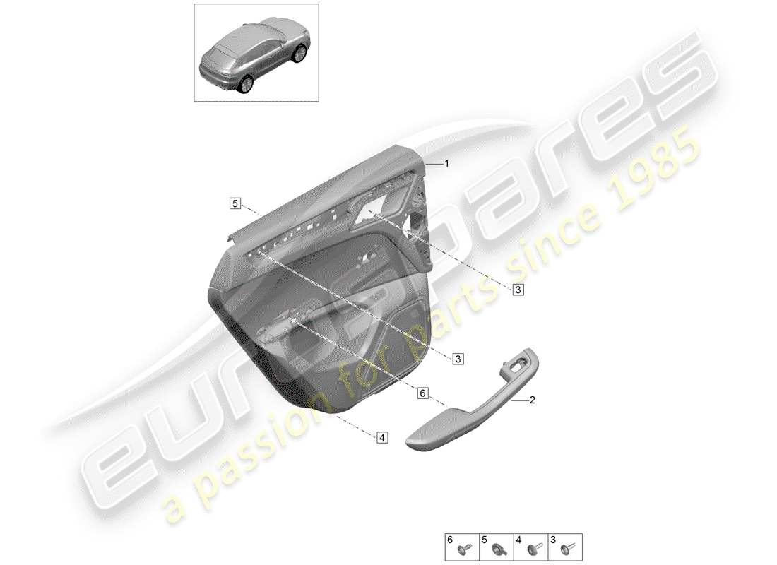 porsche 2019 (macan) panneaux de garniture de porte schéma des pièces