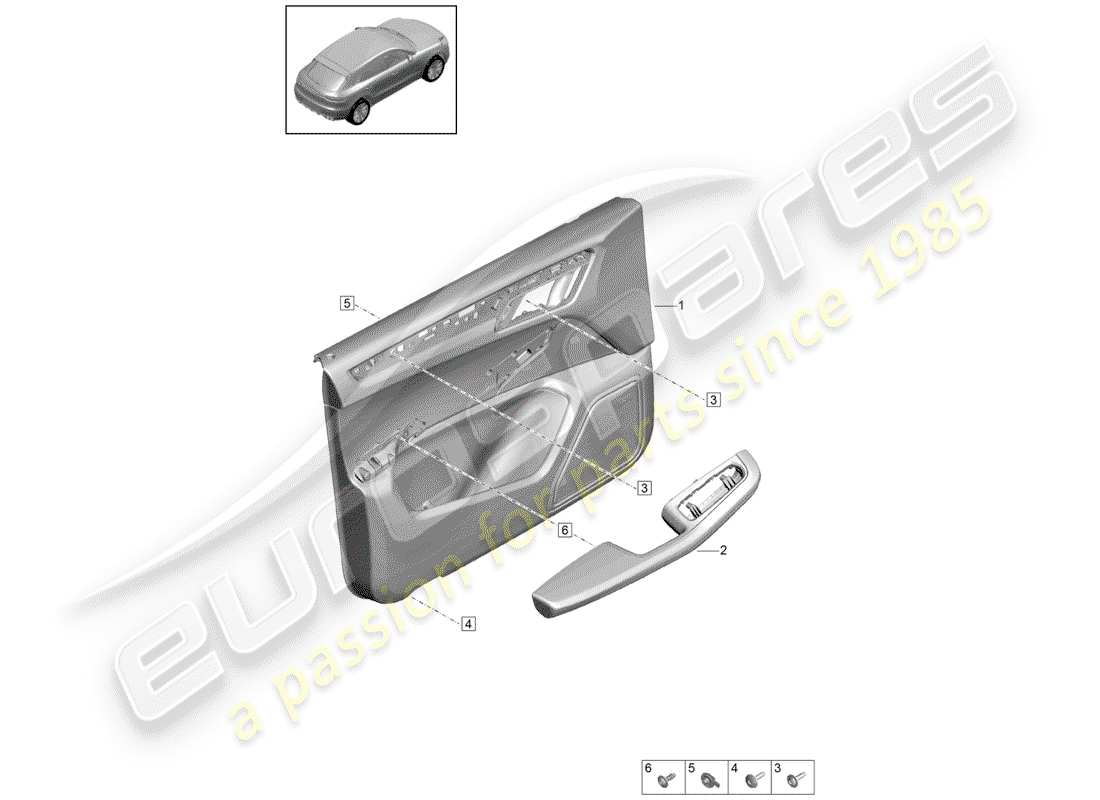porsche 2019 (macan) panneaux de garniture de porte schéma des pièces