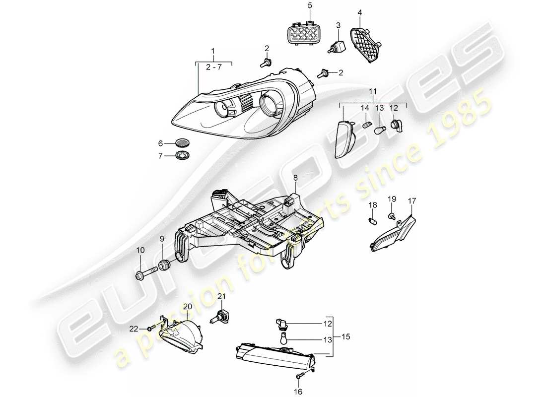 porsche 2007 (cayenne e1 9pa) lampe frontale schéma des pièces