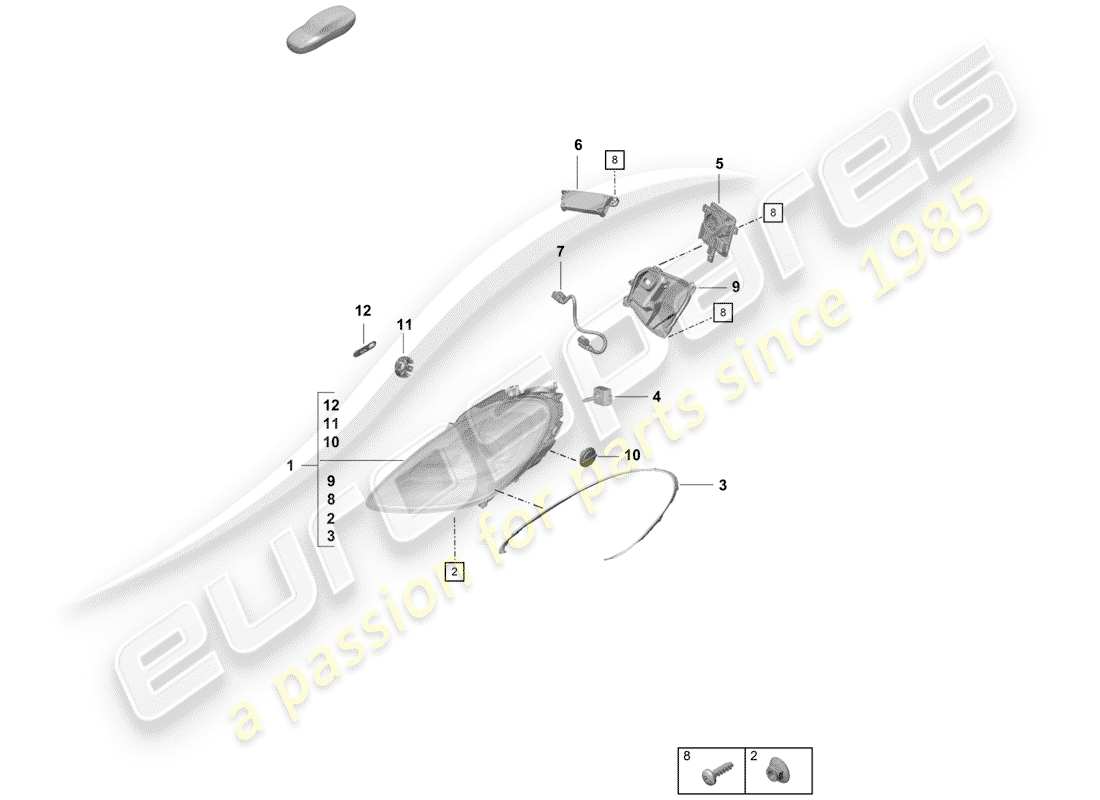 porsche 2019 (718 boxster spyder) lampe frontale schéma des pièces