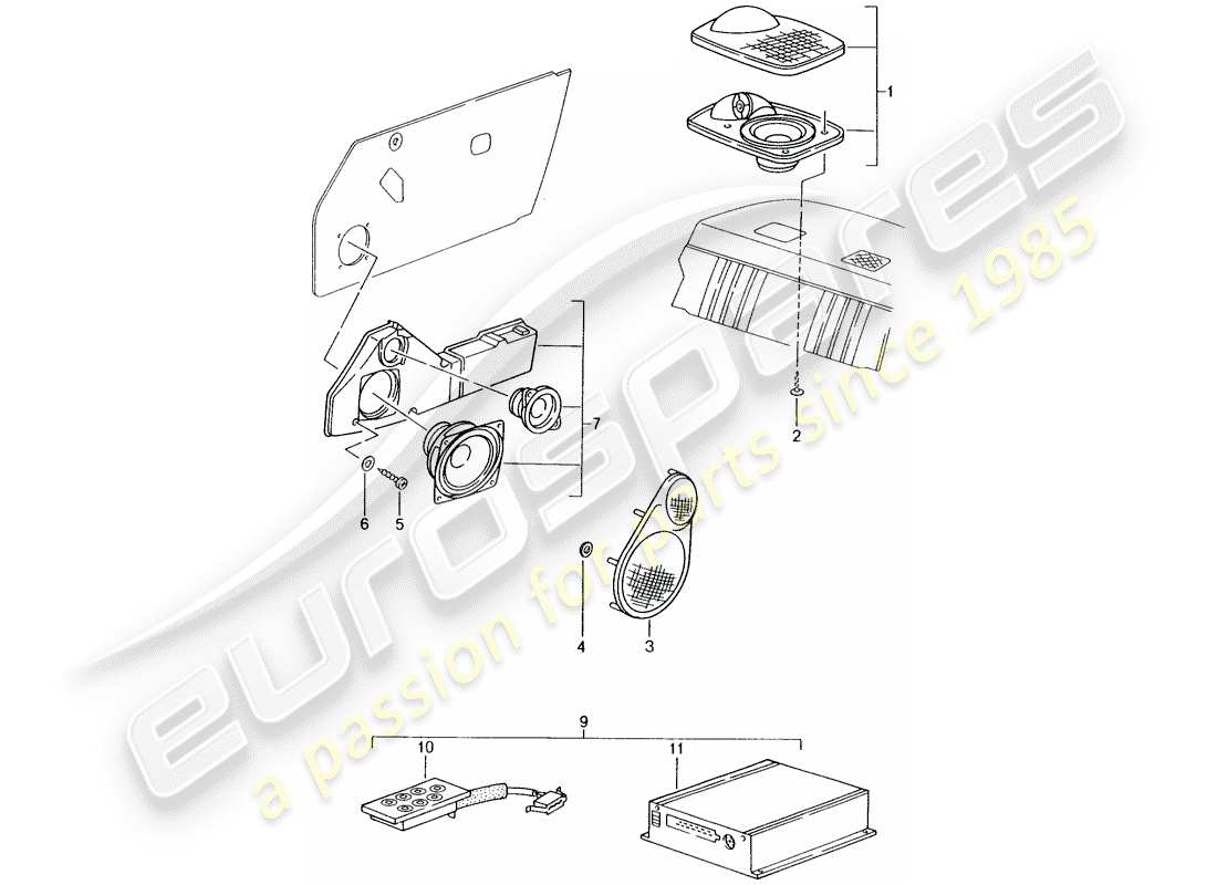 porsche 1996 (tequipment) systeme audio schéma des pièces