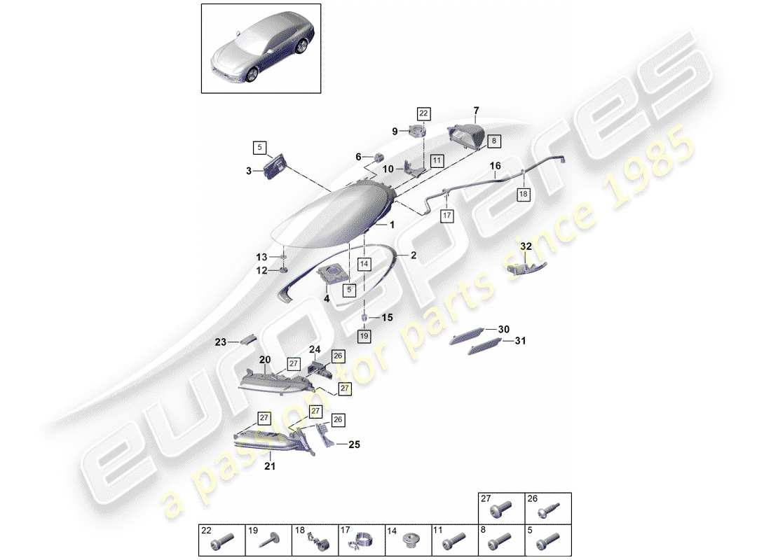 porsche 2019 (panamera 971-1) phare à led schéma des pièces
