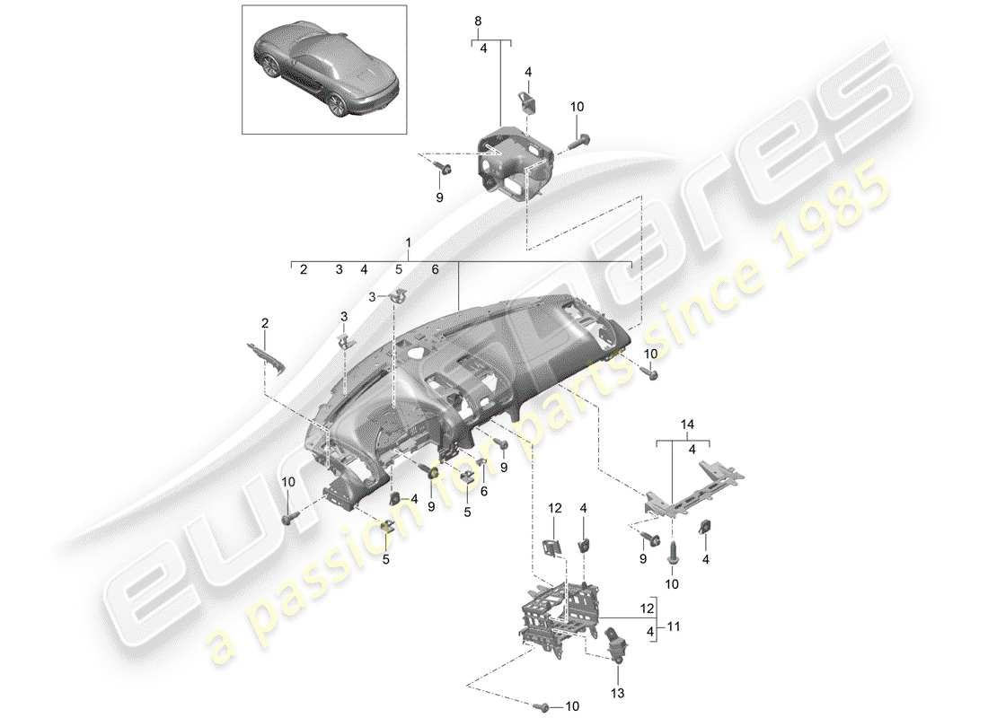 porsche 2016 (981 boxster) garniture du tableau de bord schéma des pièces