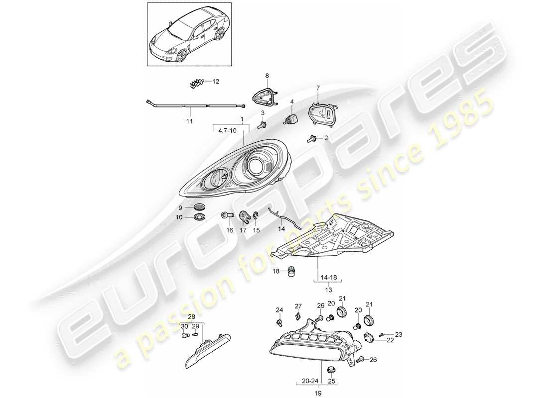 porsche 2010 (panamera 970) schéma des pièces des phares