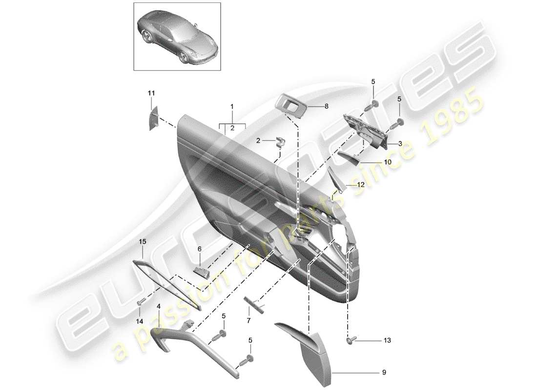 porsche 2012 (991-1) panneau de porte schéma des pièces