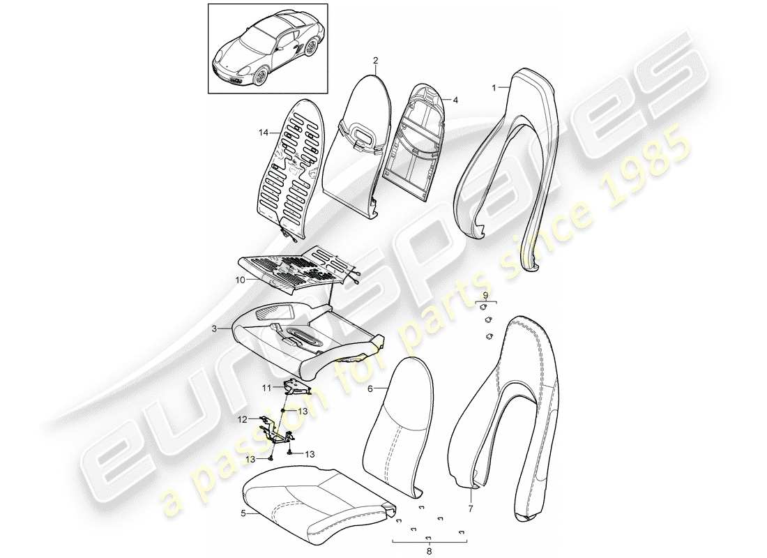 porsche 2010 (987 cayman) partie en mousse schéma des pièces