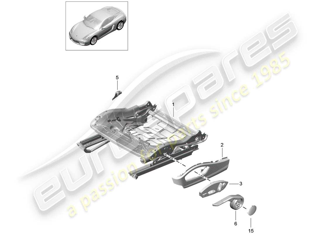 porsche 2015 (981 cayman) cadre de siège schéma des pièces
