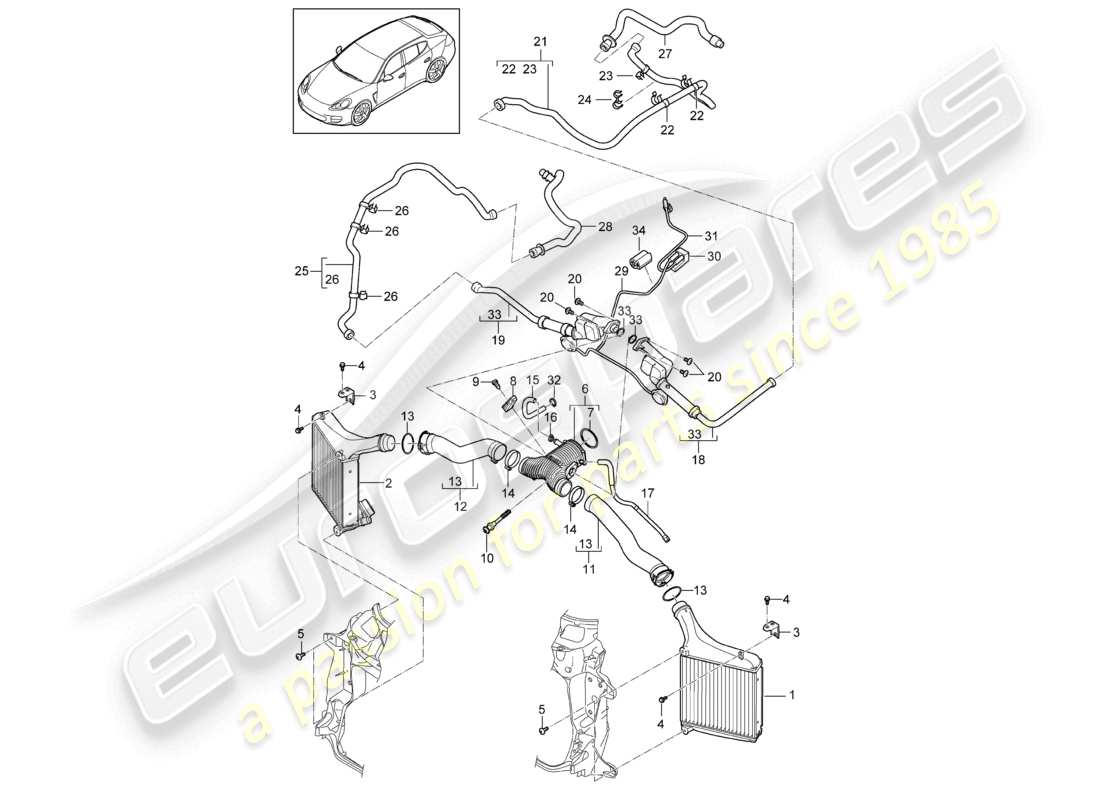 porsche 2010 (cayenne e1 9pa) tuyau de pression du refroidisseur d'air de suralimentation schéma des pièces