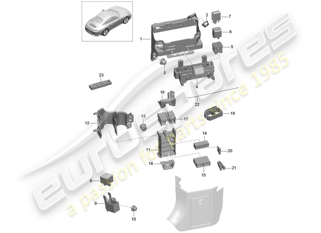 porsche 2017 (991-2) boîte à fusibles/plaque relais schéma des pièces