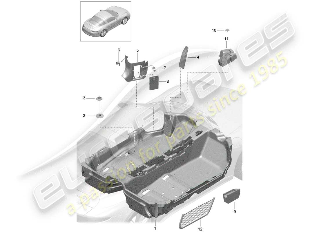 porsche 2013 (991-1) couvercle de sol schéma des pièces