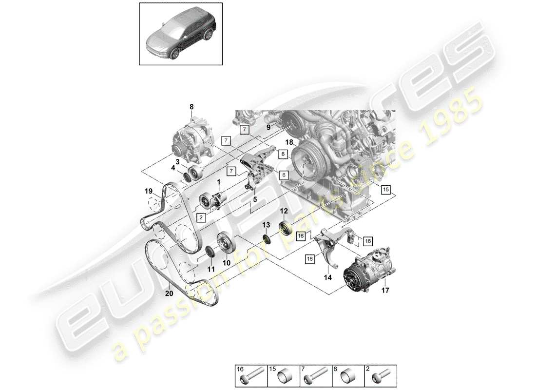 porsche 2018 (cayenne e3 9ya/9yb) courroie nervurée schéma des pièces
