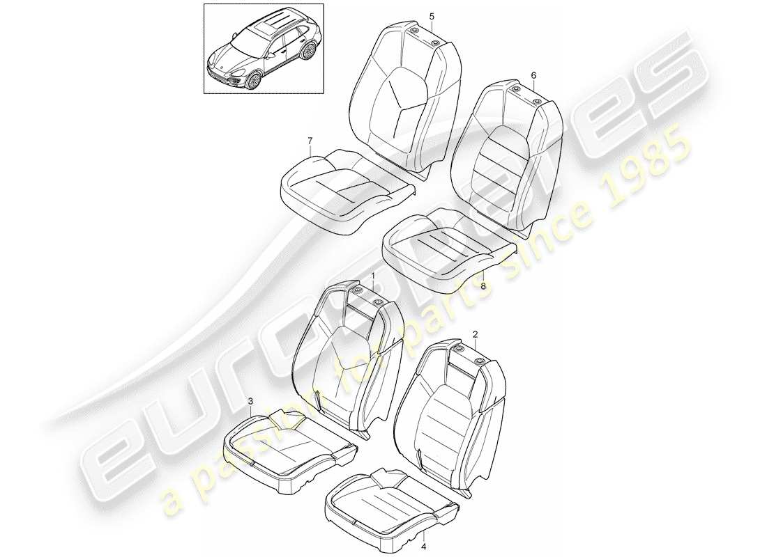 porsche 2011 (cayenne e2 92a) pièce en mousse diagramme des pièces