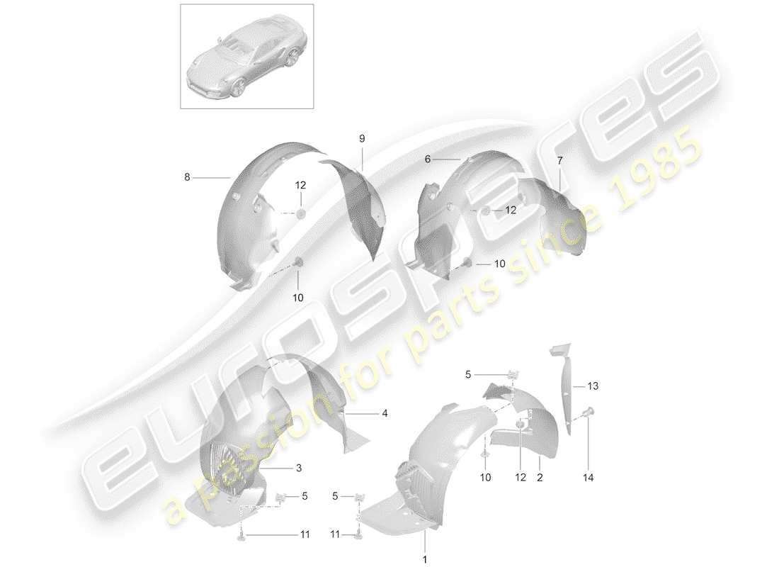 porsche 991 turbo (2020) protecteur de timonerie schéma des pièces