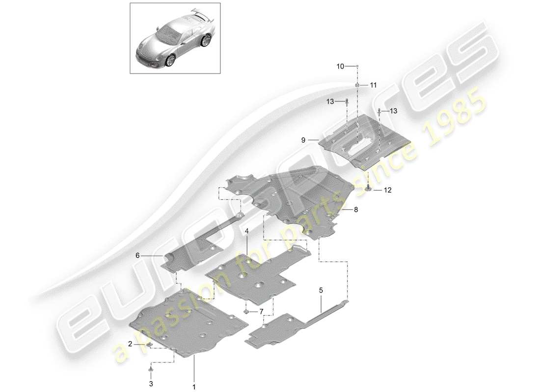 porsche 2020 (991-2 r/gt3/rs) doublure de sous-caisse schéma des pièces