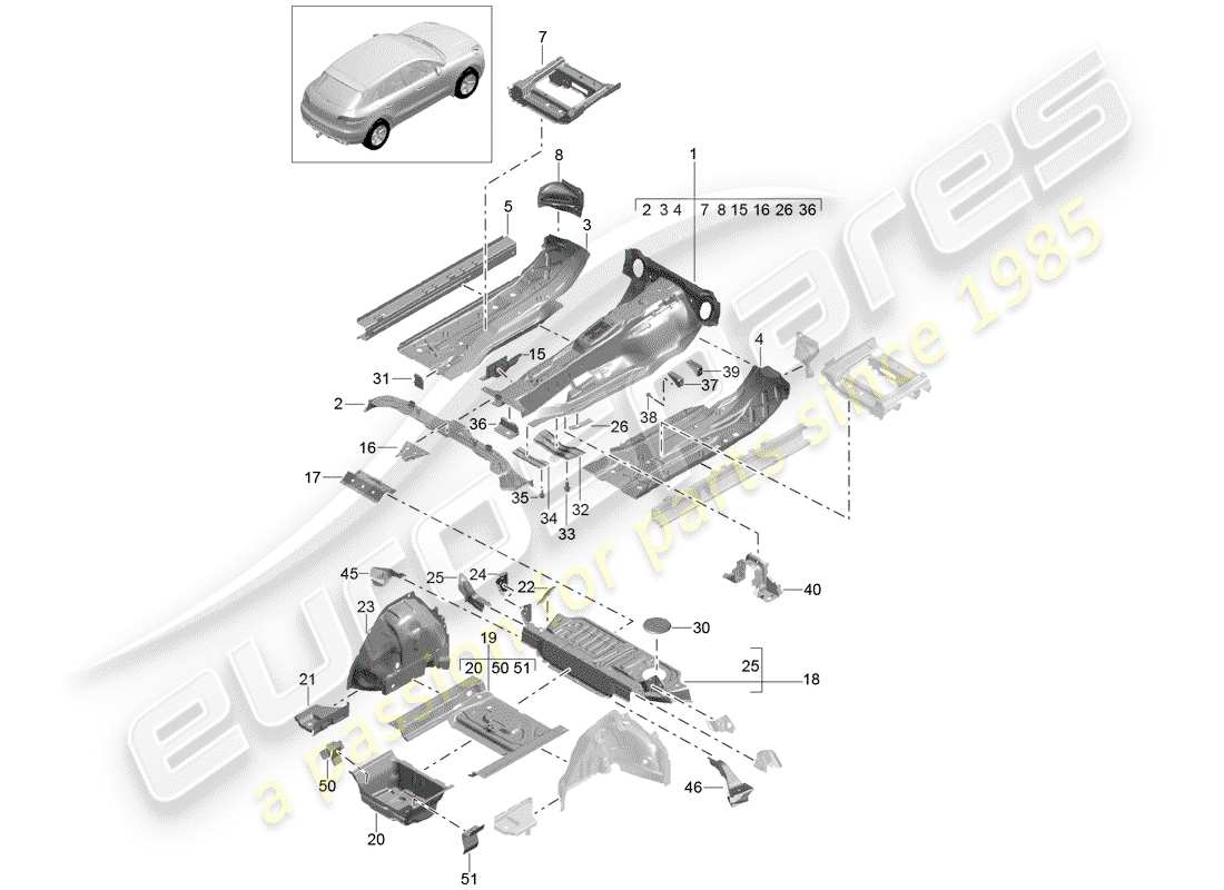porsche 2018 (macan) plaques de sol schéma des pièces