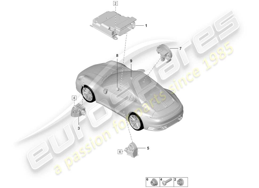 porsche 2019 (992-1) module de commande d'airbag schéma des pièces