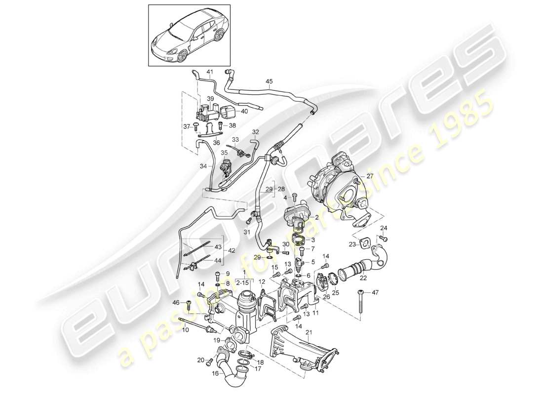 porsche 2010 (cayenne e1 9pa) système de recirculation des gaz d'échappement sous vide schéma des pièces