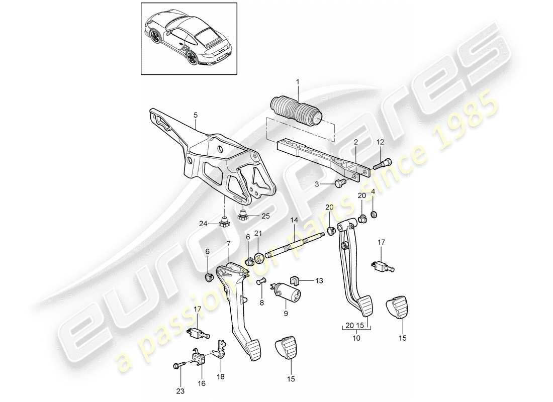 porsche 2011 (997-2 turbo / gt2 rs) schéma des pièces des pédales