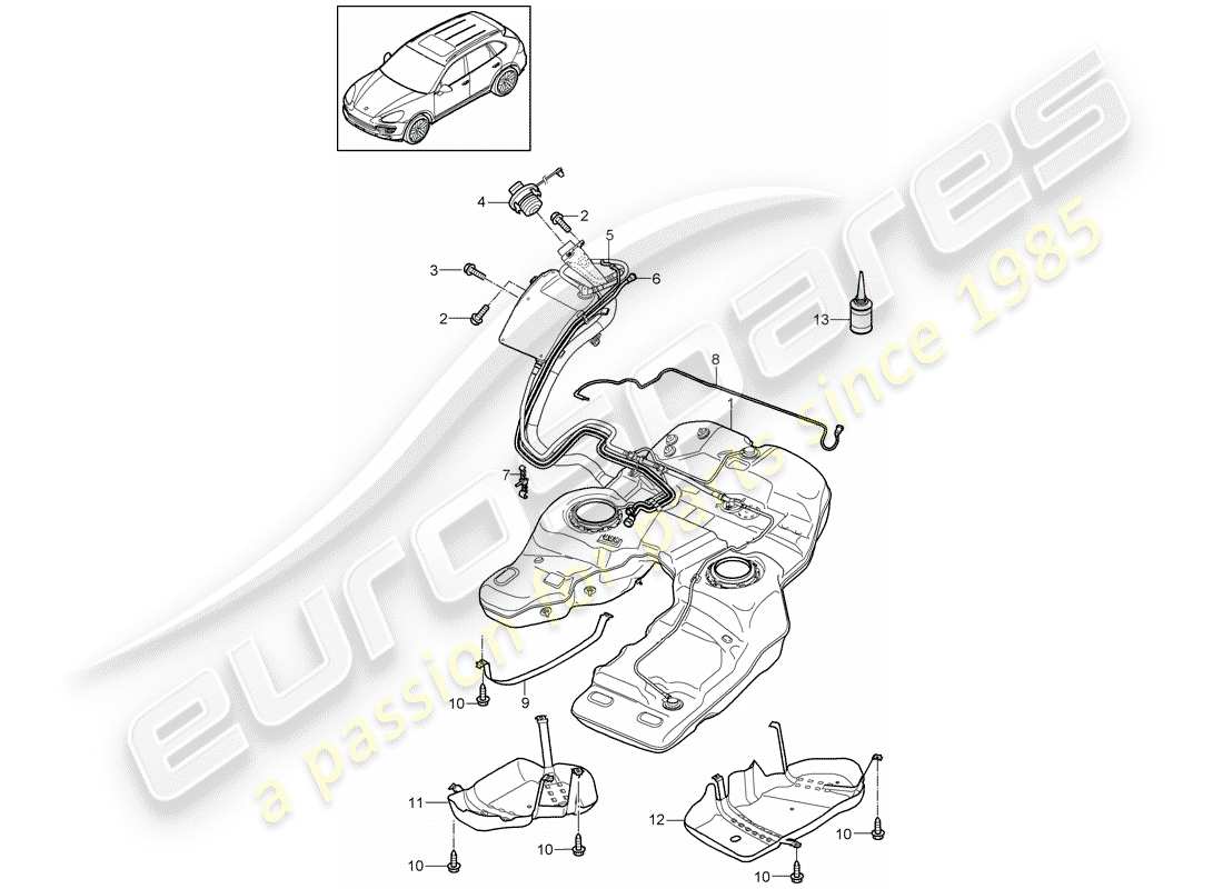 porsche 2011 (cayenne e2 92a) réservoir de carburant schéma des pièces