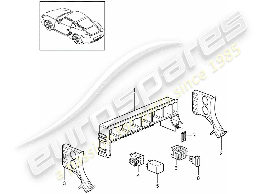 porsche 2011 (987 cayman) boîte à fusibles/plaque relais schéma des pièces