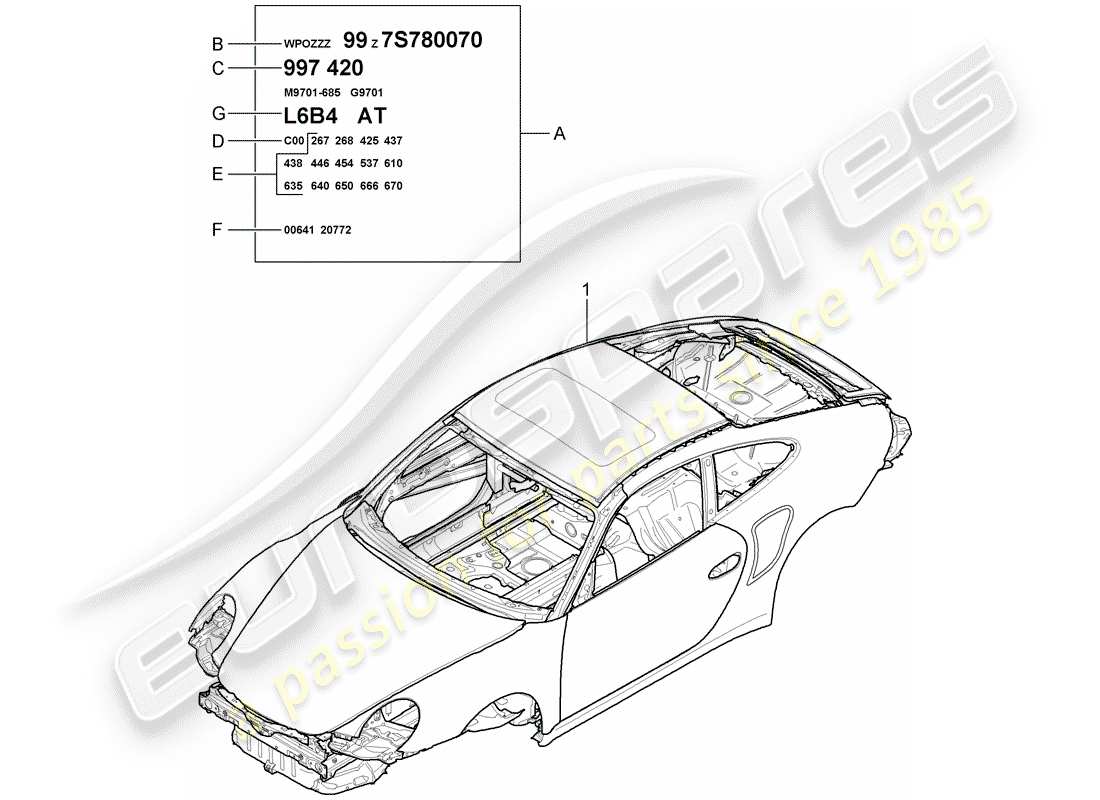 porsche 2012 (997-2 turbo / gt2 rs) carrosserie diagramme de pièce