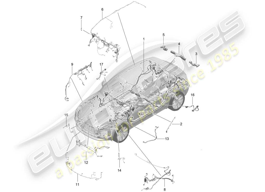 porsche 2019 (macan) diagramme des pièces du harnais