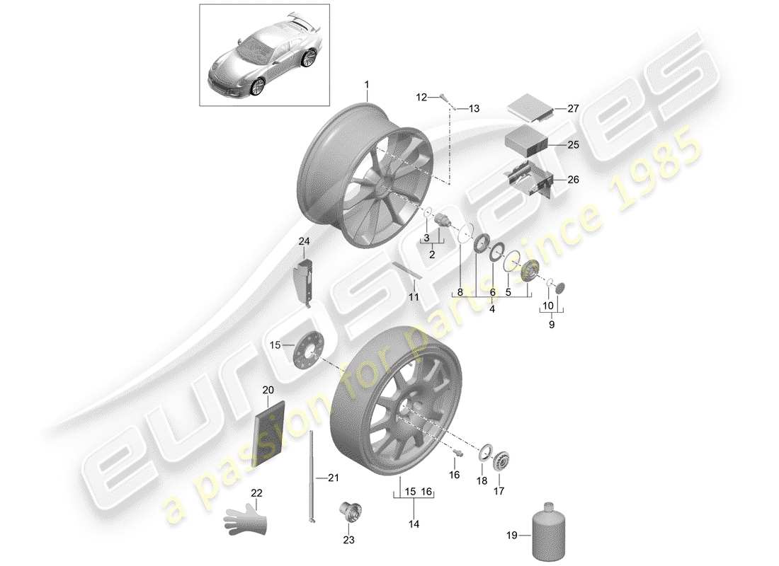 porsche 2019 (991-2 r/gt3/rs) jante en alliage schéma des pièces