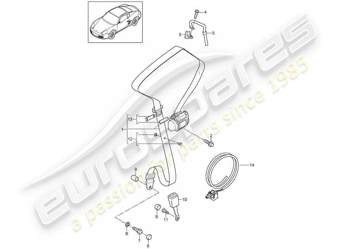 porsche cayman 987 (2011) ceinture de sécurité à trois points schéma des pièces