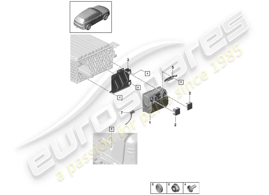 porsche 2020 (cayenne e3 9ya/9yb) batterie schéma des pièces