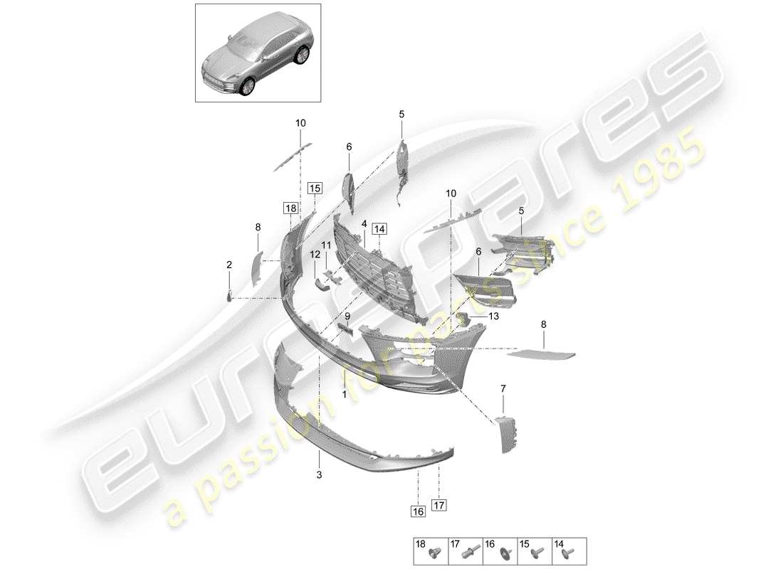 porsche 2020 (macan) schéma des pièces du pare-choc