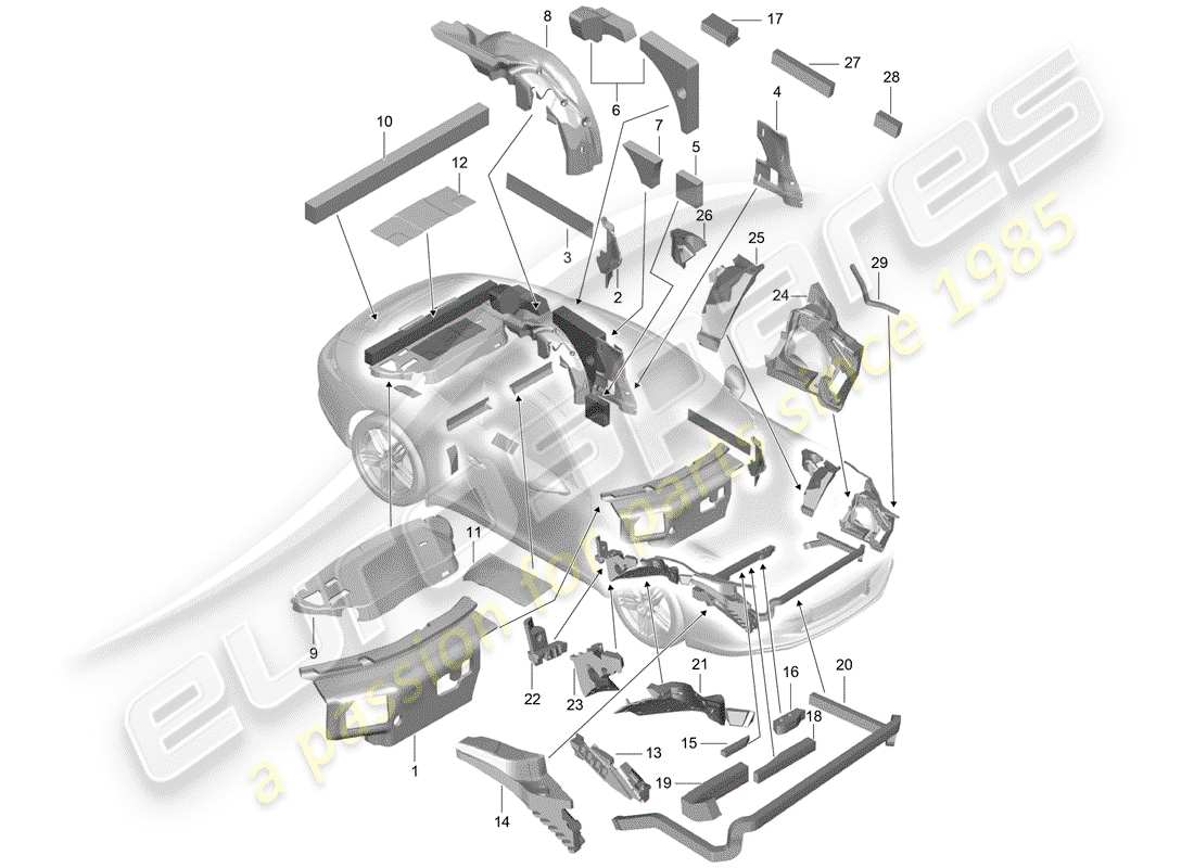 porsche 2019 (991-2) carrosserie schéma des pièces