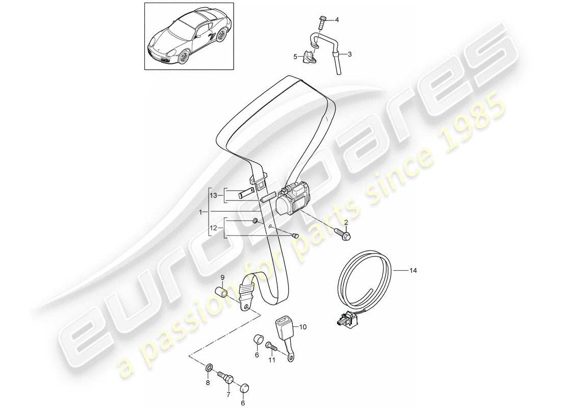 porsche 2009 (987 cayman) ceinture de sécurité à trois points schéma des pièces