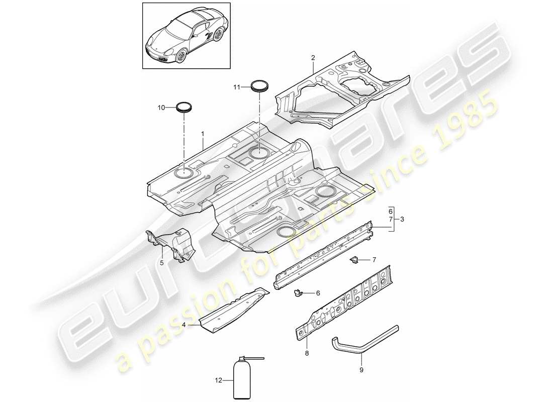 porsche 2009 (987 cayman) schéma des pièces du plancher