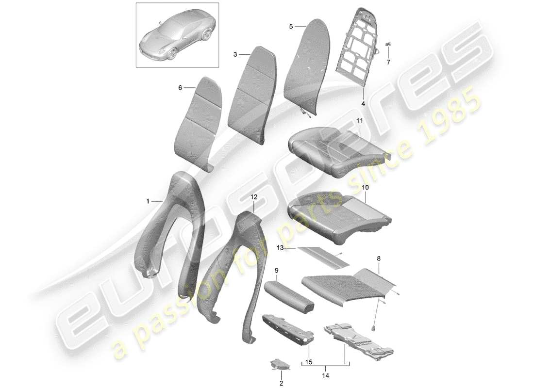porsche 2015 (991-1) pièce en mousse diagramme des pièces
