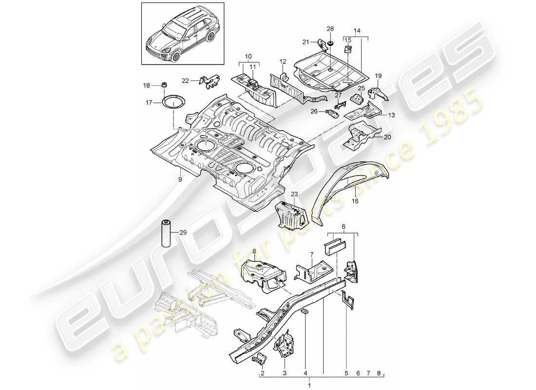 porsche 2011 (cayenne e2 92a) extrémité arrière schéma des pièces